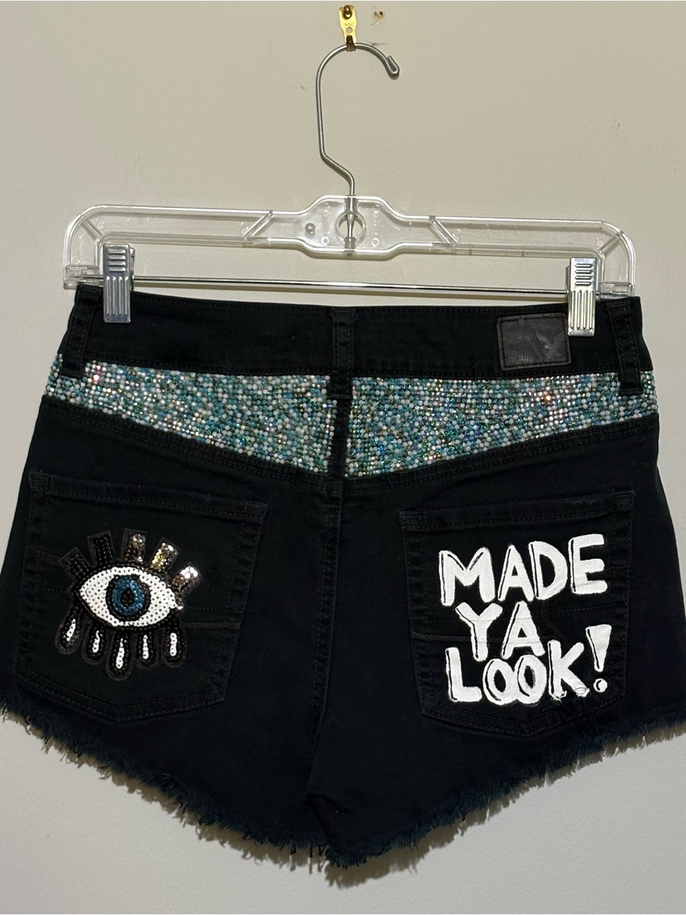 Custom American Eagle Hi-Rise Festival, Distressed Stretch Denim Shorts